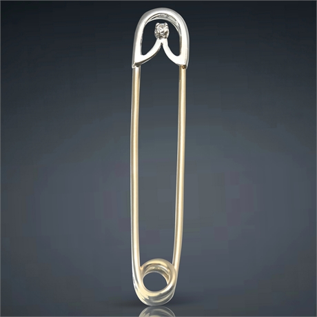 Two-Tone 14K Gold and Diamond Safety Pin