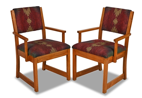 Pair Antique Oak Frame Chairs