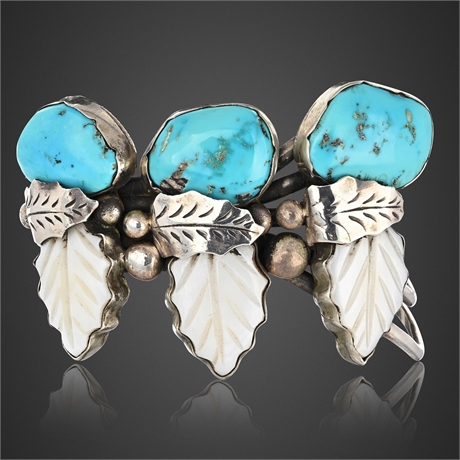 Navajo Ramone Platero Sterling Turquoise & Mother of Pearl Cuff Bracelet
