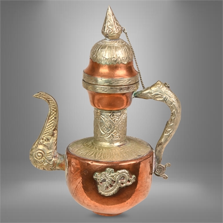 Tibet Chased Brass over Copper "Dragon" Coffee Pot