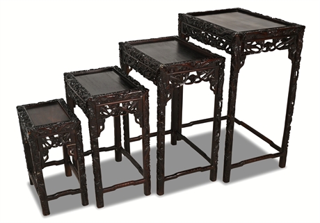 Antique Chinese Ebonized Teak Nesting Tables, As Is