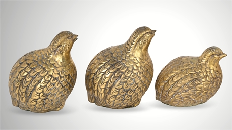 Mid-Century Japanese Brass Quail — Trio of 3 Figurines