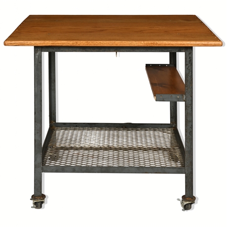 Industrial Metal and Wood Workbench with Casters