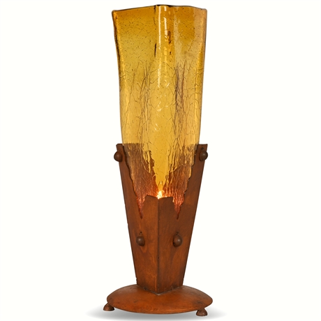 20" Crackle Amber Glass Iron Lamp