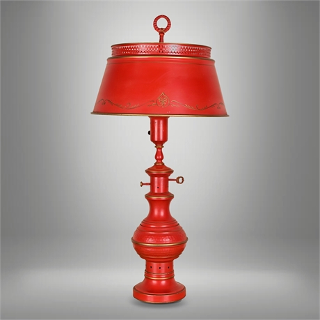 Red Tole Bouillotte-Style Table Lamp, Corning No. 820120 Torchiere