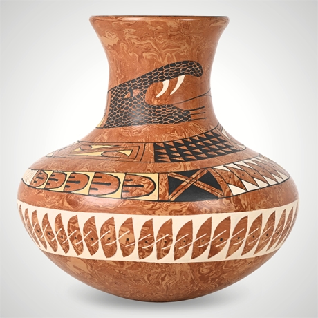 Alejandra Cota – Mata Ortiz Snake Motif Pot, Hand-Coiled & Painted