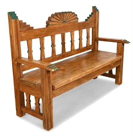 Hand-Carved Wood Bench — Painted Accents, 60" Wide