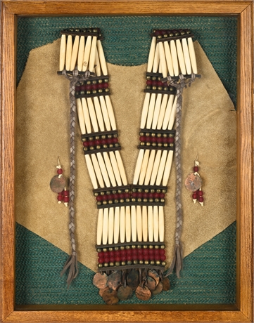 Native American Style Bone & Bead Breastplate in Shadow Box Frame