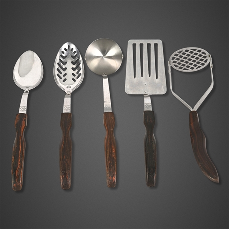 5pc Vintage Cutco Kitchen Tool Set No. 12-16 Brown Handle USA