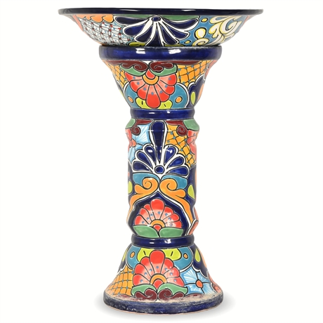 Mexican Talavera Ceramic Birdbath, 27.5" Garden Decor