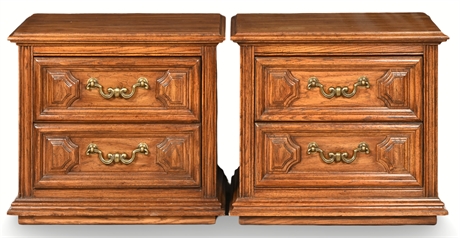 Pair Thomasville Gallery Classics 2-Drawer Nightstands & Full Headboard