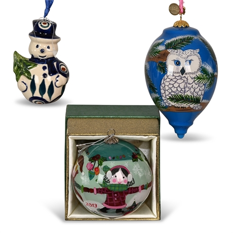 Reverse Painted & Polish Pottery Ornaments