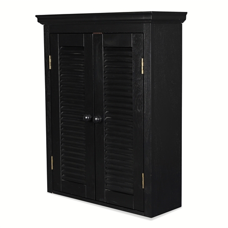 Louvered Two-Door Wall Cabinet in Black, Adjustable Shelves