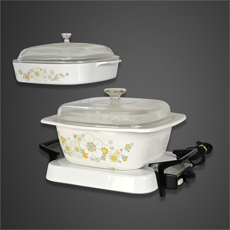 Corning Ware Floral Bouquet Electric Warmer & Casserole Set, 3 Pieces