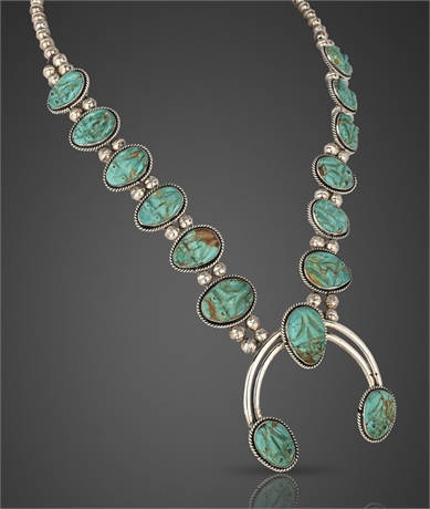 Frog Fetish Squash Blossom Necklace, Sterling Silver