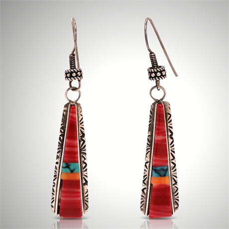 Navajo Inlaid Sterling Earrings by Teresa Joe