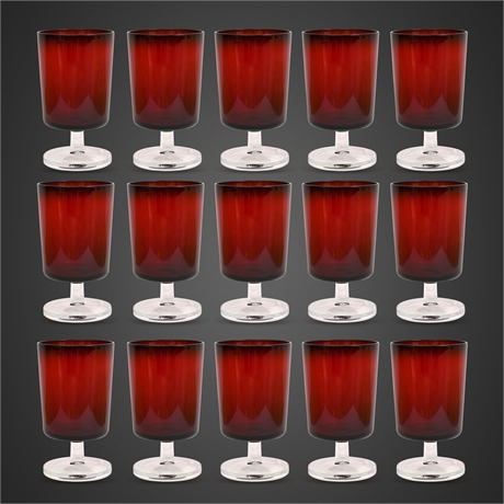 Cristal d'Arques Cavalier Ruby Red Wine Goblets, France — Set of 15
