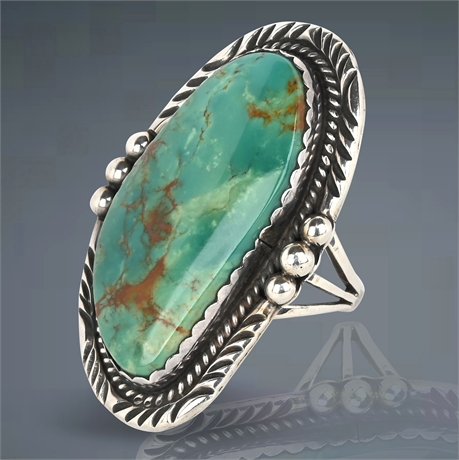 Navajo Sterling Silver & Turquoise Ring, Signed Herman Smith, Size 10