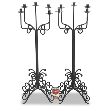Pair Hand Wrought Iron Candelabras