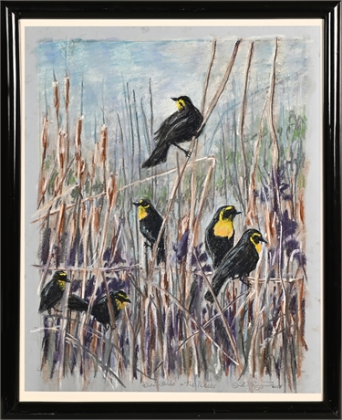 Richard Bergquist -"Blackbirds In The Reeds" Original Pastel