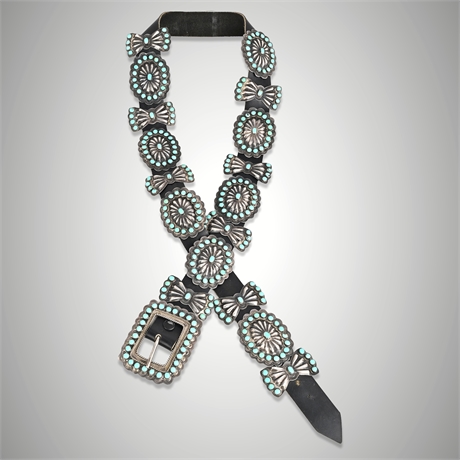 Victor Moses Begay Navajo Sterling & Turquoise Concho Belt, 206.6g
