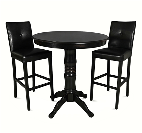 Pier 1 Imports Solid Wood Round Pub Table Set — 2 Tufted Bar Stools