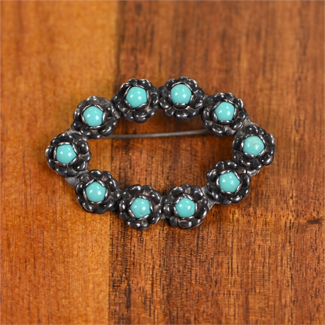 Vintage Mexican Sterling Silver & Turquoise Brooch