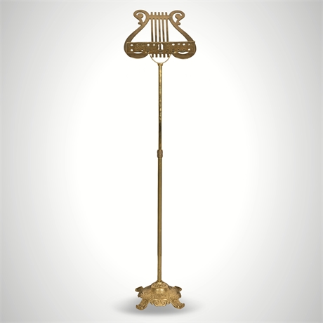 Vintage Brass Lyre Music Stand Adjustable Hollywood Regency Style