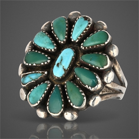 Vintage Navajo Sterling Turquoise Cluster Ring – Size 5.5
