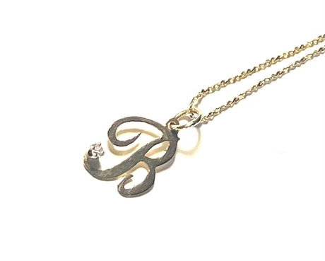 14K Gold Necklace with “B” Charm and Diamond