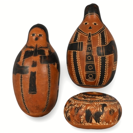 Hand-Carved Gourd Art Set – 3 Pieces