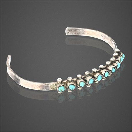 Vintage Navajo Sterling Silver Turquoise Row Cuff Bracelet, 3.2g