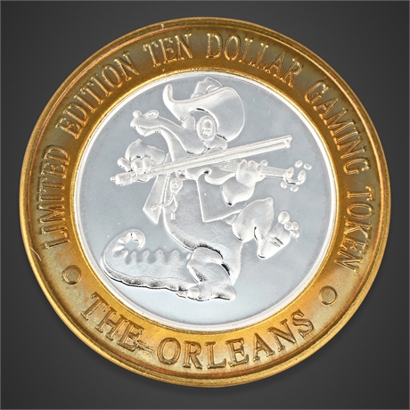 1996 The Orleans Casino $10 Silver Strike – Alligator with Fiddle – .999 Silver