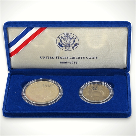 1986 US Liberty Proof Coin Set — Half Dollar & Dollar in Box w/ COA