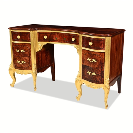 Louis XV-Style Mahogany & Parcel-Gilt Kneehole Writing Desk, Early 20th C.