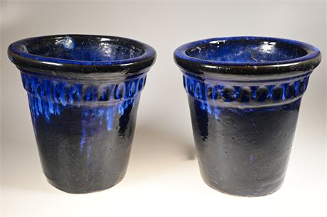 Pair of Cobalt Blue Clay Planters