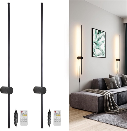 Ditoon RC Dimmable Modern Plug in Wall Sconce Set of Two LED Black Wall Lights