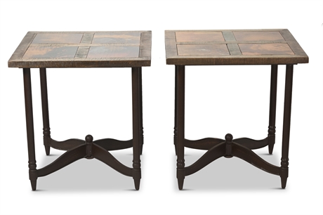 Hammered Copper Wood & Iron Side Tables