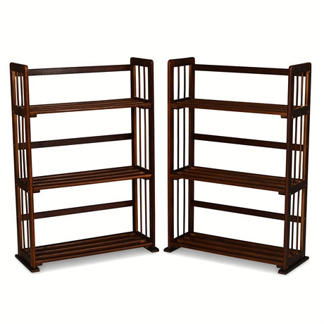 Mission-Style Wood Media Racks — Set of 2, Dark Finish