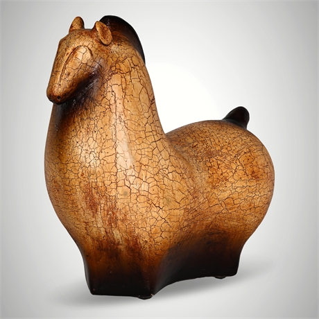 Vintage Tang-Style Ceramic Horse — Large Amber Craquelure Glaze