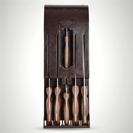 6pc Vintage Cutco USA Knife Set with Wall Rack – Mid-Century Charm