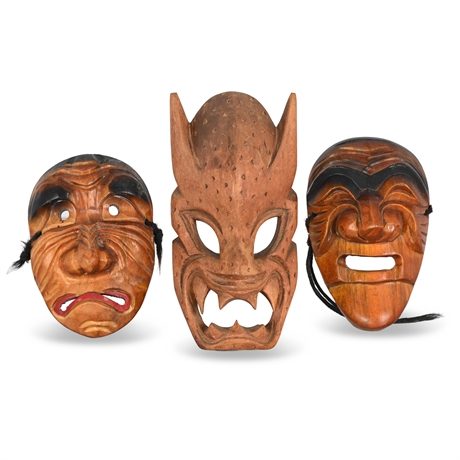 (3) Hand Carved Folk Art Masks