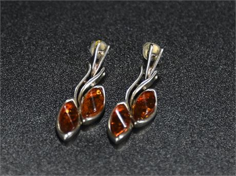 Amber and Sterling Earrings