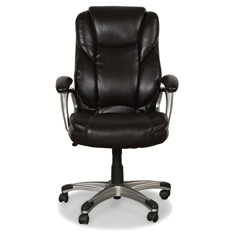 Realspace® Cressfield Bonded Leather High-Back Office Chair – Black/Silver