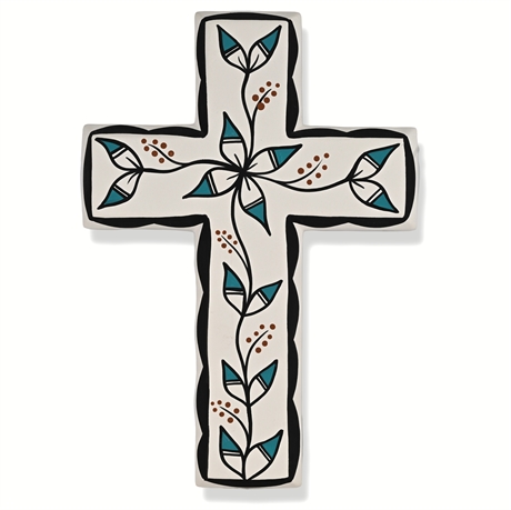 Floral Tigua Pueblo Cross – Signed by Albert Alvidrez