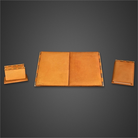1970s Aries Leather & Brass Three-Piece Desk Set