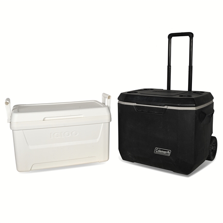 Igloo 452-07A Cooler & Coleman Rolling Cooler – Portable Pair