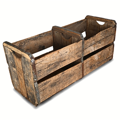 Eustis Fruit Co. Florida Citrus Field Crate, Two-Compartment Wood & Steel