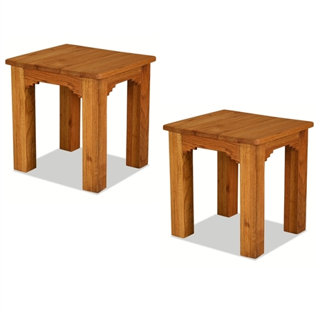 Pair of Solid Oak Side Tables with Scalloped Aprons