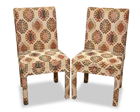 Pair Kilim Style Accent Chairs